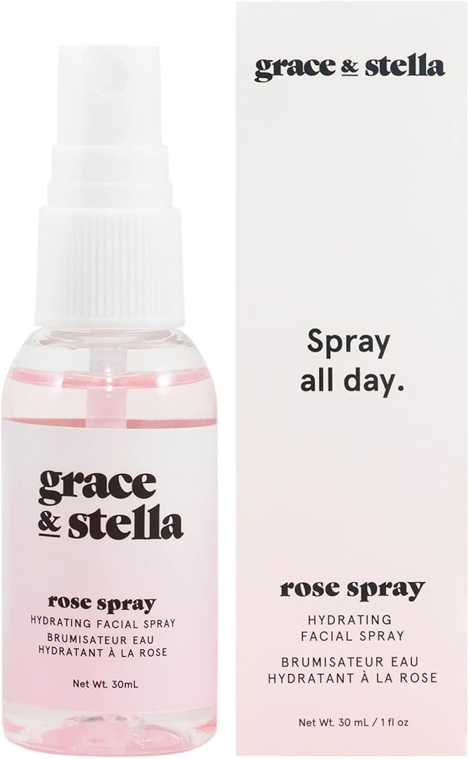 grace & stella Award Winning Rose Water Spray for Face with Glycerin & Aloe Vera - Travel Size (30ml) - Rosewater Face Mist for All Skin Types - Hydrating, Calming, Rejuvenating Facial Toner - Vegan - Bloomnest