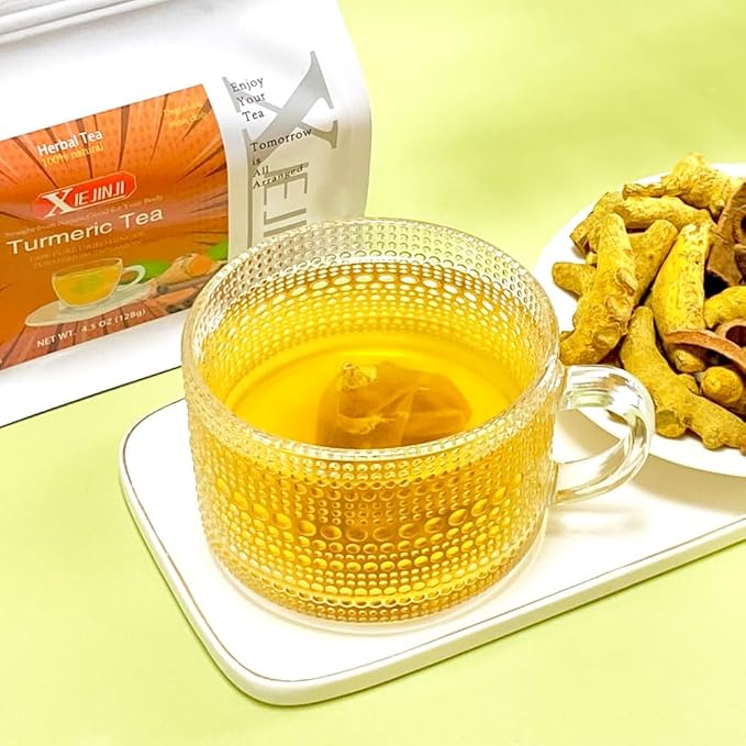 XIEJINJI Turmeric Ginger, 40 Teabags, 100% Natural Ingredients, Spicy & Smooth Flavor, Support Brain, Weight, Skin and Sleep, No Sugar, No Caffeine, No Additives, Eco-Conscious Tea Bags - Bloomnest