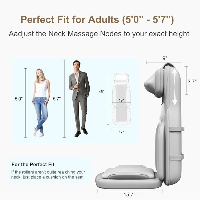 Rainwolf Shiatsu Neck and Back Massage Cushion with Heat - 4D Deep Tissue Kneading Full-Back Massager for Relief Stress, Adjustable Intensity & Height, for Office Chair & Home - Bloomnest