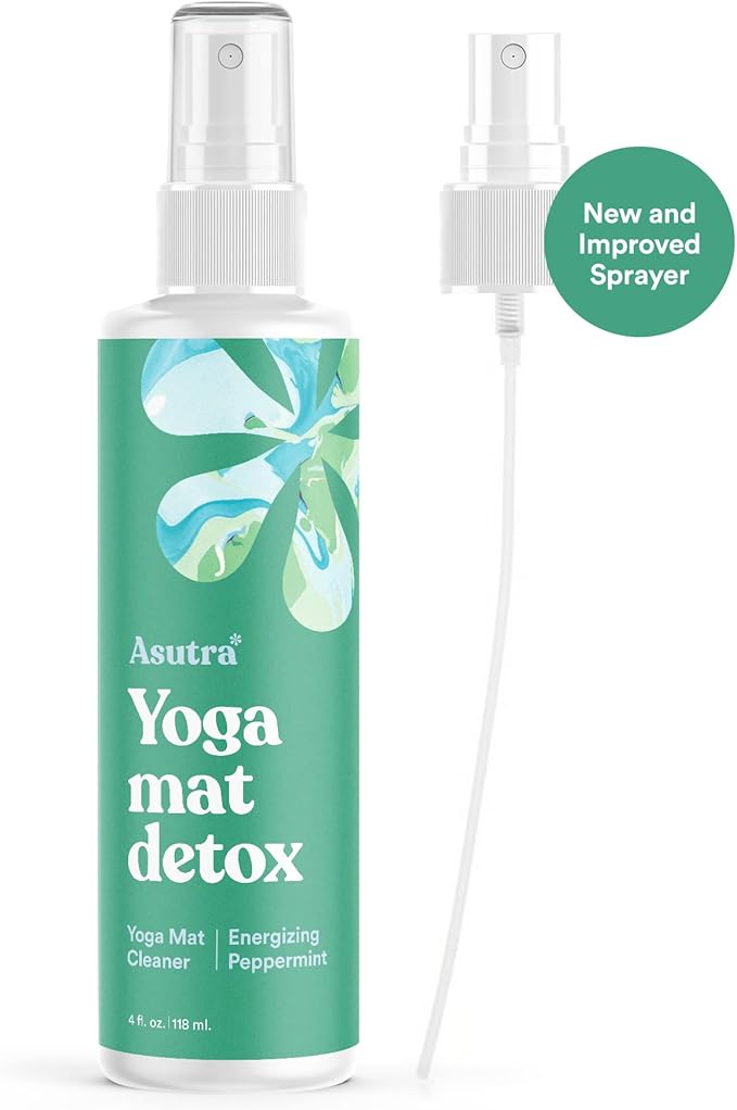 ASUTRA Yoga Mat Cleaner Spray (Energizing Peppermint), 4 fl oz - No Slippery Residue, Organic Essential Oils, Deep-Cleansing for Fitness Gear & Gym Equipment, Microfiber Towel Included - Bloomnest