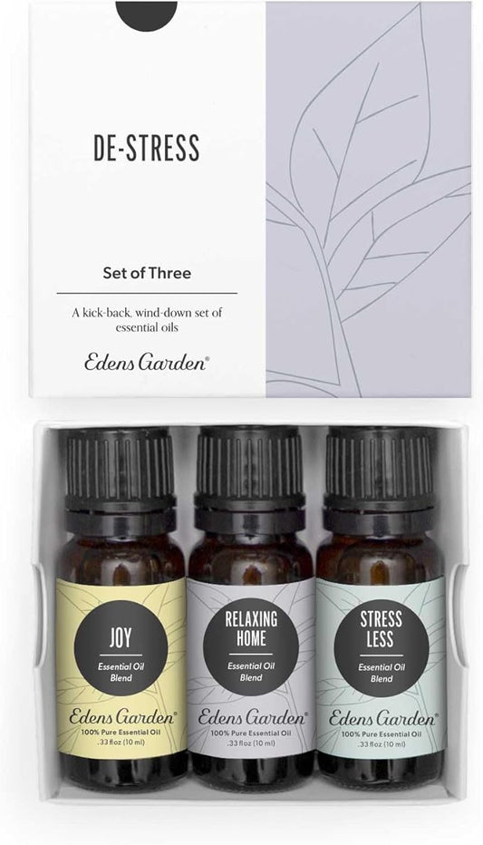 Edens Garden De-Stress Essential Oil 3 Set – 100% Pure Therapeutic Grade Aromatherapy Blends for Relaxation & Stress Relief Gift Set – No Fragrance Oil & Undiluted for Home Diffusers, 10 ml/ 3 Pack - Bloomnest