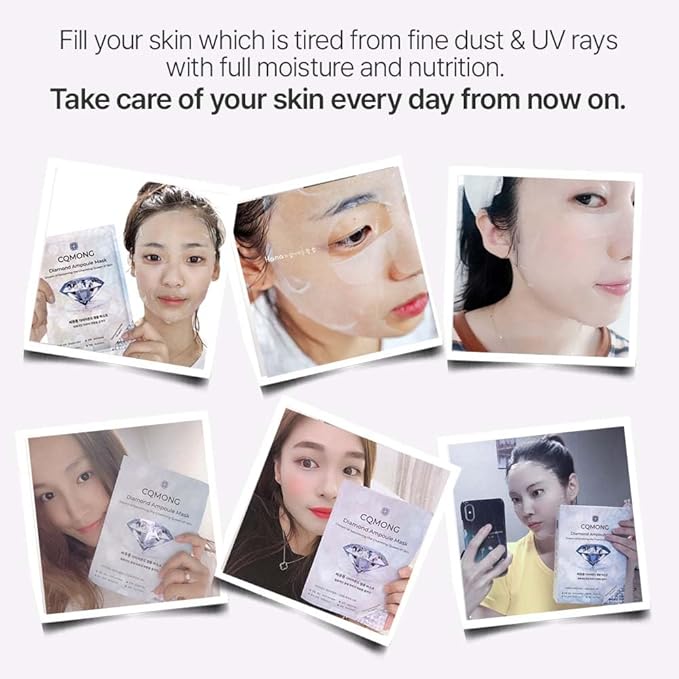 Diamond Ampoule Sheet Mask (30g x 10pcs), Korean Face Facial Masks, Glossy & Elastic Skin, Hydrating, Soothing, Nourishing, Collagen & Hyaluronic Acid, Smooth Sheet - Bloomnest
