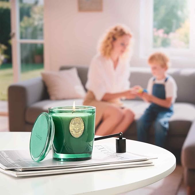 M&SENSE Natural Soy Candle | Eucalyptus Cedarwood& Emerald Green | 9.2 oz, 50H Burn Time | Luxury Scented Candle for Relaxation, Gifting, Home Décor | Ideal for Bedroom, Office, Party Ambiance - Bloomnest