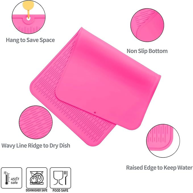 Silicone Dish Drying Mat for Multiple Usage,Easy clean,Eco-friendly,Heat-resistant Silicone Mat for Kitchen Counter or Sink,Refrigerator or Drawer Liner Rose 4XL 32 inches x 18 inches - Bloomnest