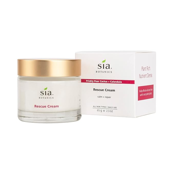 Sia Botanics Rescue Face Cream (65g/2.3oz Glass Jar) | Facial Moisturizer w/Prickly Pear Cactus, Aloe Vera, Green Tea Extract | Natural, Clean, Botanical Skincare for Women - Bloomnest