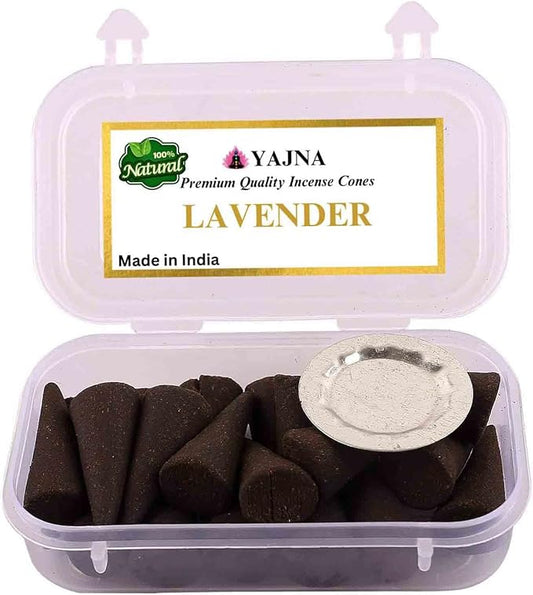 Yajna Lavender 100%-Natural-Incense-Cones Handmade-Hand-Dipped Organic-Chemicals-Free for-Purification-Relaxation-Positivity-Yoga-Meditation The-Best-scents (20 Count) Yajna