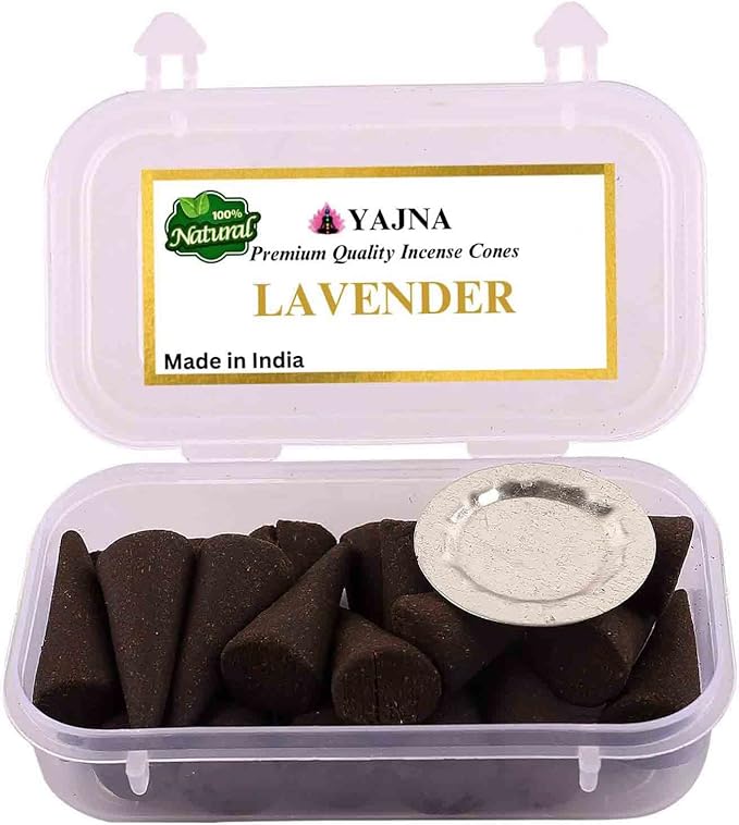 Yajna Lavender 100%-Natural-Incense-Cones Handmade-Hand-Dipped Organic-Chemicals-Free for-Purification-Relaxation-Positivity-Yoga-Meditation The-Best-scents (60 Count) Yajna
