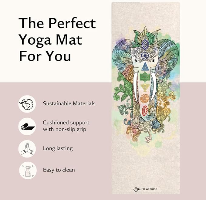 Shakti Warrior Pro Hemp Mat - Artist Designed, Premium Printed Eco-Friendly Non-Slip mat, Great for Regular & Hot Yoga, Pilates, Workouts 72 inch x 24 inch x 3mm Thick
