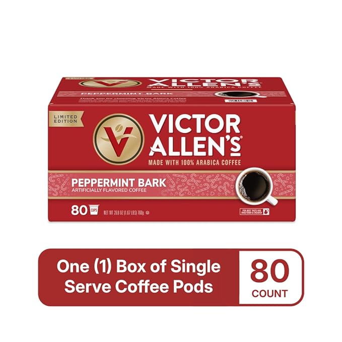 Victor Allen's Coffee Peppermint Bark Flavored, Medium Roast, 80 Count, Single Serve Coffee Pods for Keurig K-Cup Brewers - Bloomnest