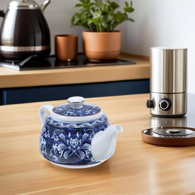 Alipis Porcelain Teapot, Blue and White Tea Pot Chinoiserie Chinese Teapot With Strainer Hole Vintage Flower Coffee Pot Pitcher For Kung Fu Tea Loose Leaf Blooming Tea, 14X7.3CM - Bloomnest