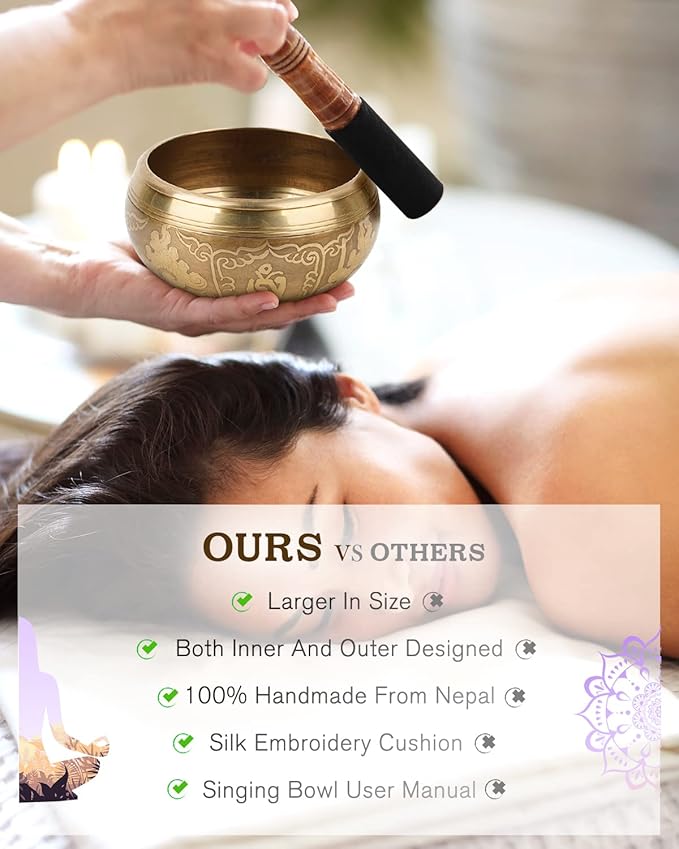 Tibetan Singing Bowls – Hand-Hammered in Nepal, Authentic Meditation Sound Bowls for Yoga, Chakra Healing, Mindfulness & Spiritual Self-Care Gifts for Women