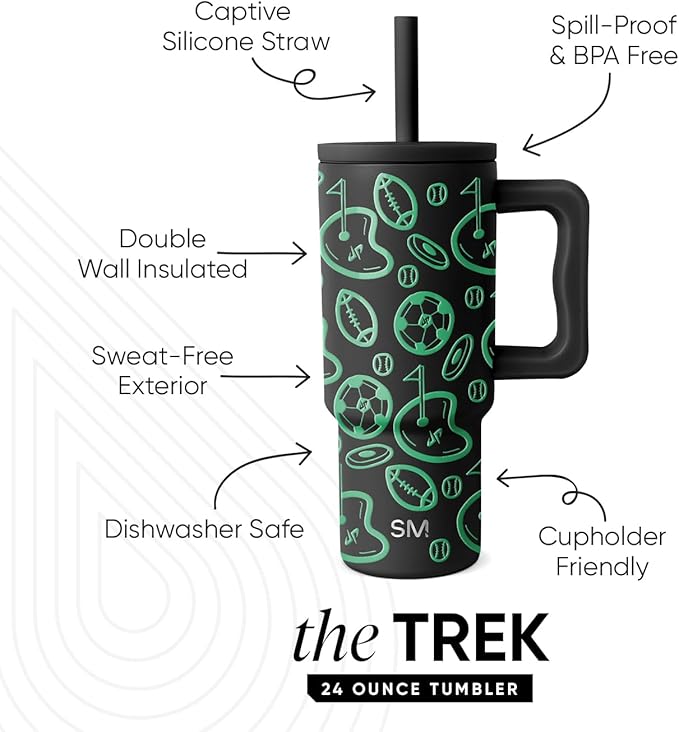 Simple Modern Dude Perfect Kids 24 oz Tumbler with Handle and Silicone Straw Lid | Spill Proof and Leak Resistant | Reusable Stainless Steel Bottle | Gift for Kids | Trek Collection | Neon Sports - Bloomnest