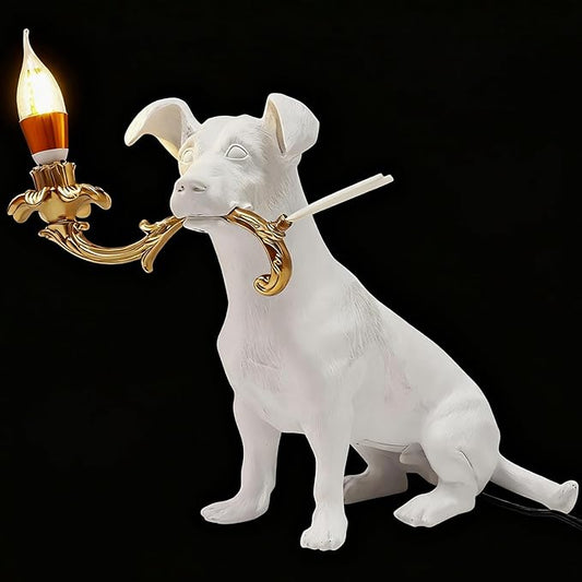 Modern Resin Carved Dog Table Lamp Cute Bedside Lamp Sitting Dog Floor Lamp Animal Table lamp Creative Desk Lamp for Home Decor,Living Room, Bedroom 16.53inch Tall - Bloomnest