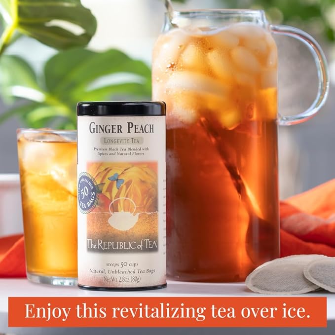 The Republic of Tea Ginger Peach Black Tea, Caffeinated, 50 Count - Bloomnest