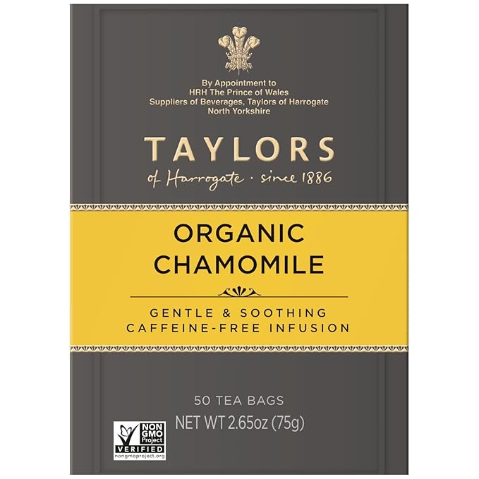 Taylors of Harrogate Organic Chamomile, Herbal Tea, Pillow Bags, 50 Count (Pack of 1), Mellow, Silky & Soft, Caffeine-Free, Enjoy Hot or Iced, 50 Teabags - Bloomnest
