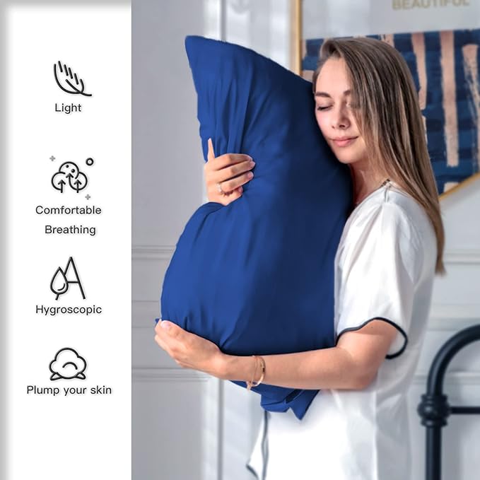 Silk Pillow Cases 2 Pack,Soft Breathable and Sliky Queen Size Pillow Cases Set of 2,Natural Mulberry Silk Pillowcase Set of 2 for Hair and Skin with Hidden Zipper (Royal Blue,20"X 30",2pcs) - Bloomnest