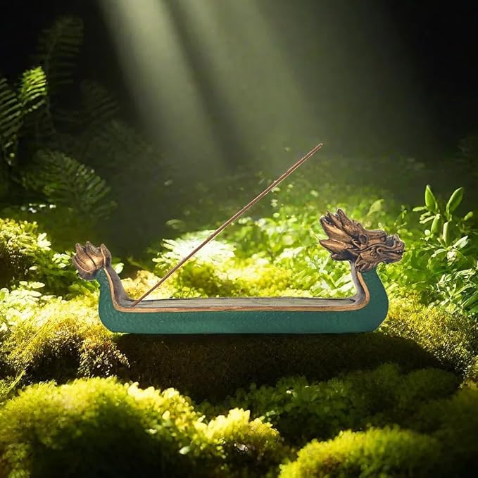 Comeon Retro Incense Burners Traditional Chinese Design Dragon Boat Incense Stick Holder Burner Hand Carved Carving Censer Ornaments (Green) - Bloomnest
