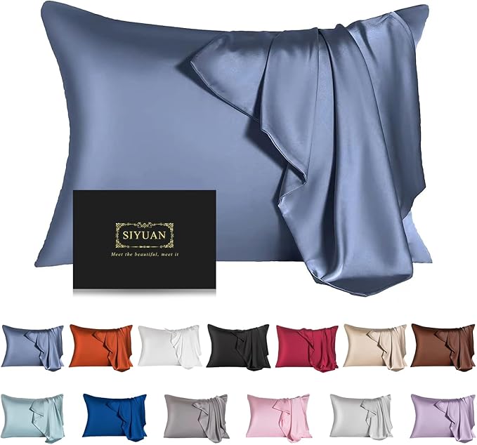 Mulberry Silk Pillowcase for Hair and Skin,Standard Size Cooling Silk Pillow Case with Hidden Zipper,Allergen Proof Dual Sides Soft Breathable Smooth Silk Pillow Cover for Women(Standard,Grayish Blue) - Bloomnest