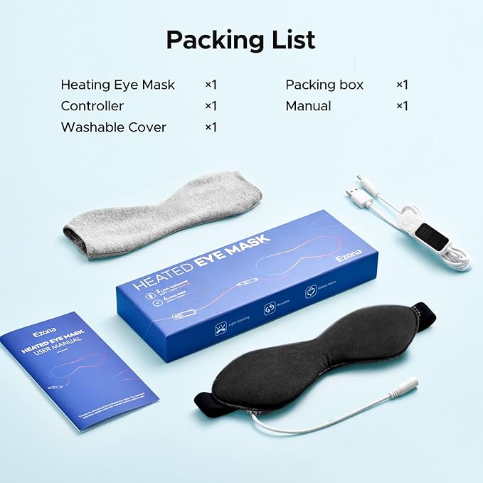Ezona Heated Eye Mask, Warm Eye Compress Mask for Dry Eyes, USB Electric Eye Heating Pad with Temperature & Timer Control, Dry Eyes, Blepharitis, Sinus Migraine (Black) - Bloomnest