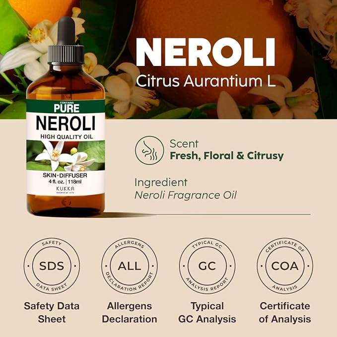 KUKKA Neroli Essential Oils - 4 Fl Oz - for Hair, Skin, Diffuser, Aromatherapy & DIY Soap Making Scent - Bloomnest