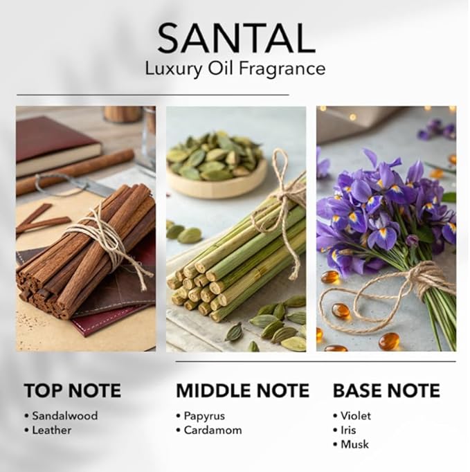 Santal Diffuser Oil, 6.7 FL Oz, 200 mL Diffuser Fragrance Oil for Home, Bathroom & Office, Aromatherapy Blend of Natural Essential Oil, Sandalwood & Musk Scent. - Bloomnest