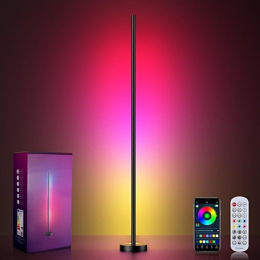Smart RGBICW LED Corner Floor Lamp - 16 Million DIY Colors, 68+ Scenes, Music Sync, App & Remote Control, Color-Changing Ambient Lighting for Living Rooms, Bedrooms, and Gaming Rooms - Bloomnest