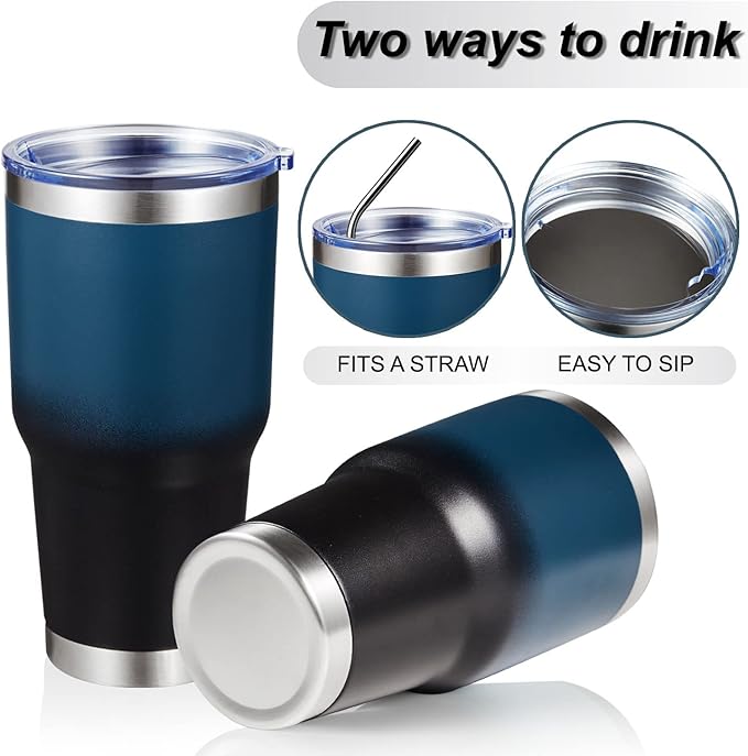 MEWAY 30oz Insulated Tumbler With Lids and Straws,Stainless Steel Double Vacuum Coffee Tumbler Cup, Brush, Durable Powder Coated Coffee Cup for Cold & Hot Drinks(Blue Black, 8 PACK) - Bloomnest