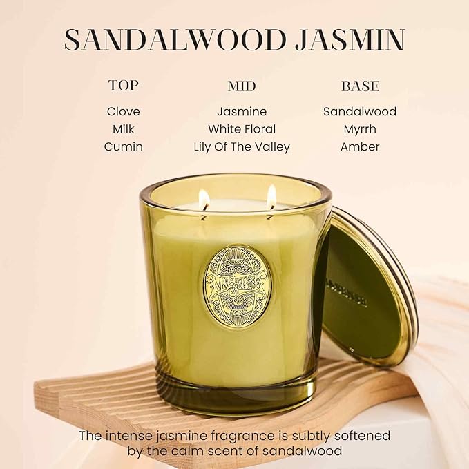 M&SENSE Large Two-Wick Strong Soy Candle | Sandalwood Jasmine & Green | 19.8 oz, 120H Burn Time | Luxury Candle for Relaxation, Gifting, Home Décor | Ideal for Bedroom, Office, Party Ambiance - Bloomnest
