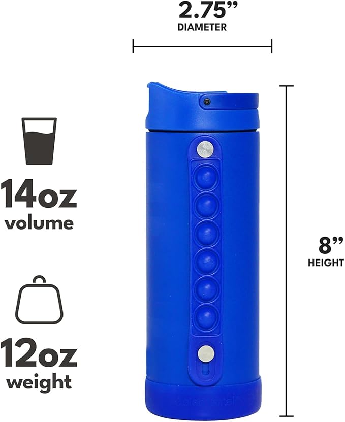 Elemental Iconic Kids Water Bottle for School - 100% Leak-Proof Insulated Water Bottles with Straw Lid & Pop-It Handle for Boys & Girls - Triple-Wall Insulated & BPA-Free, 14oz – Royal Blue - Bloomnest