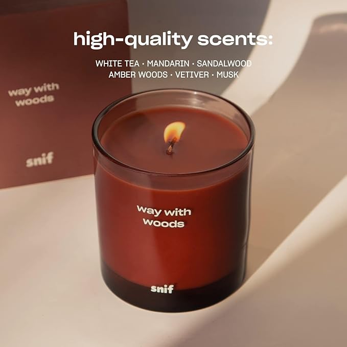 Way with Woods Luxury Scented Candle by Snif, Inviting, Crisp Scent, 50+ Hours, 100% Cotton Fiber Wicks, Soy Wax Blend, Non-Toxic, Vegan, 8.5 oz - Bloomnest