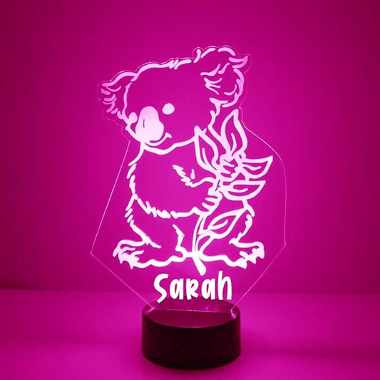Koala Custom 3D Illusion Lamp with Remote | LED Night Light with Personalized Name, Logo, Image, Design | 4 Modes, 16 Light Colors | USB or Battery Power | Made in The USA - Bloomnest