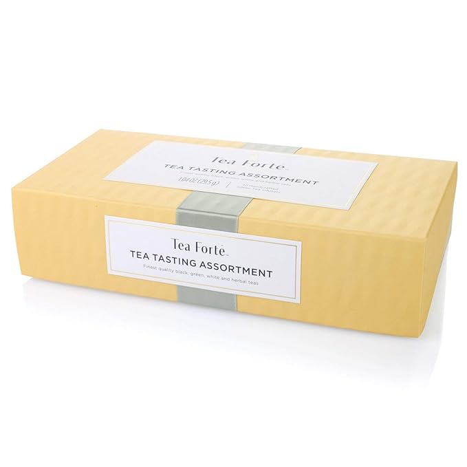 Tea Forte Tea Tasting Assortment Premium Petite Presentation Box Gift Set Sampler, 10 Count, 1 of Each Variety Individually Wrapped Handcrafted Pyramid Infuser Bags - Bloomnest