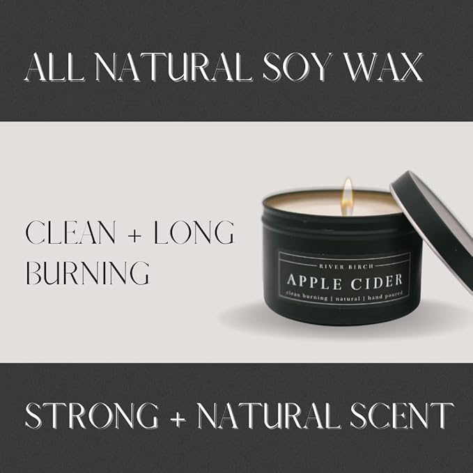 River Birch Candles Apple Cider Scented Candle | Premium, All-Natural, Non-Toxic, Soy Candles | 8 oz. Black Matte Tin Travel Candle | Cozy Relaxing Gifts for Home - Bloomnest