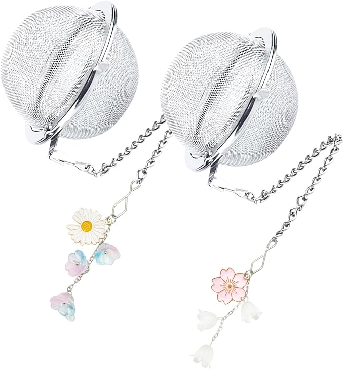 Cute Tea Infuser 2 Pack Daisy Flower Pendant Ball Filter Cute Stainless Steel Ball Mesh Strainer for Loose Tea and Spices & Seasonings (Daisy Pink White)