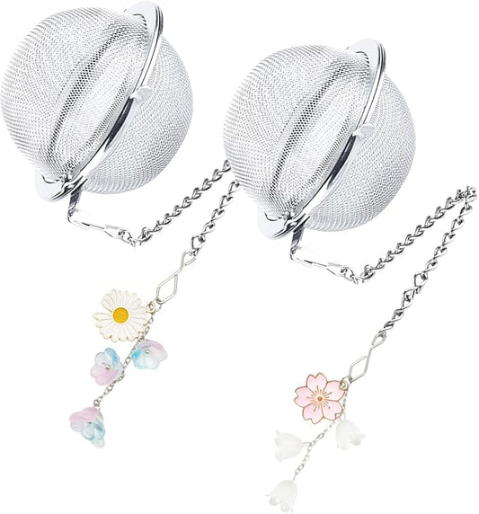 Cute Tea Infuser 2 Pack Daisy Flower Pendant Ball Filter Cute Stainless Steel Ball Mesh Strainer for Loose Tea and Spices & Seasonings (Daisy Pink White)
