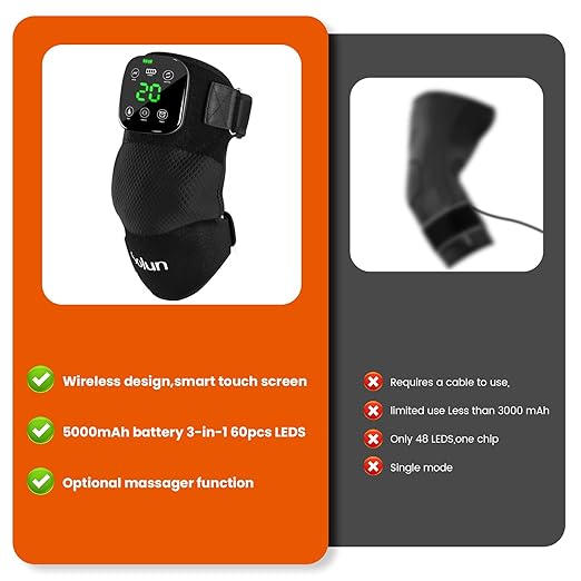 Red Light Therapy Knee Brace with Heated & Vibration Massager for Pain Relief - 660nm/850nm Near Infrared Light Therapy Device, 5000mAh Rechargeable, Adjustable for Knee/Elbow/Shoulder - Bloomnest