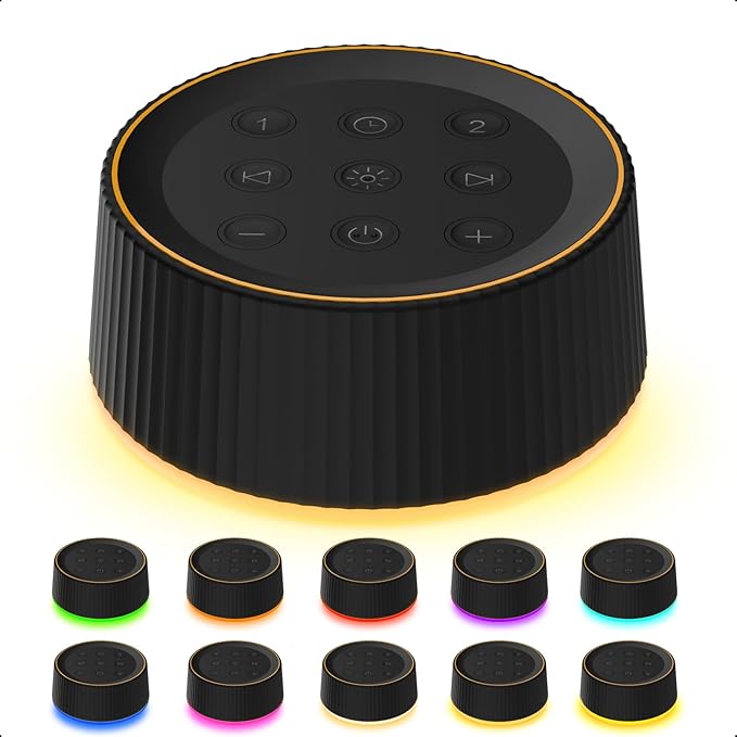 BGOVERSS White Sound Machine with 26 Soothing Sounds, 10 Colors Night Light Noise Machine for Adults Baby Kids, Sleep Machines with 6 Timers Portable Plug for Baby, Adults, Home Office Travel, Black - Bloomnest