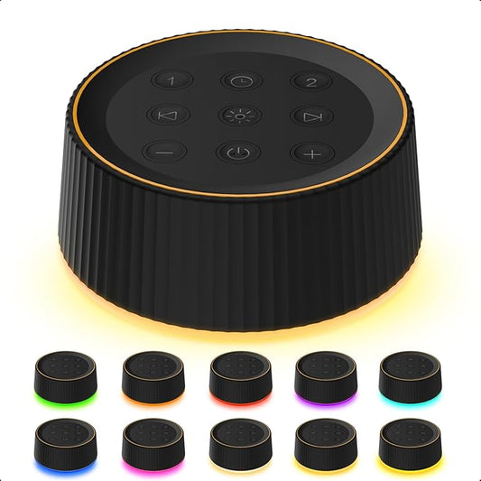 BGOVERSS White Sound Machine with 26 Soothing Sounds, 10 Colors Night Light Noise Machine for Adults Baby Kids, Sleep Machines with 6 Timers Portable Plug for Baby, Adults, Home Office Travel, Black - Bloomnest