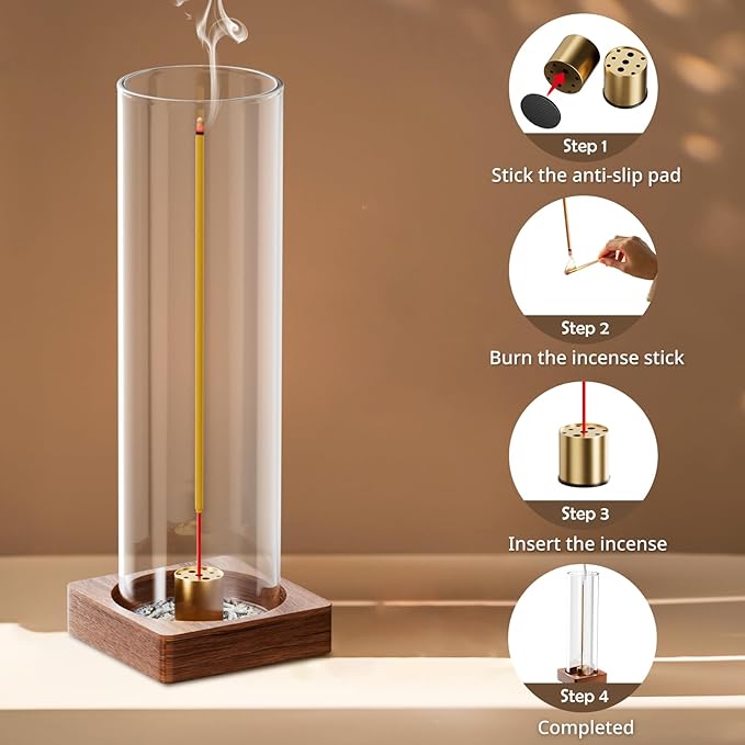 1 Pack Incense Holder for Sticks, Insence-Stick Holder Ash Catcher with Removable Glass, Anti-Ash Flying Mess-Free Incense Burner Holder, Perfect for Meditation Yoga Relaxation, Home Decor - Bloomnest