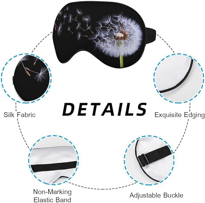 Dandelion Eye Mask Sleeping Mask Fluffy Flowers Plant Black Sleep Masks Silky Soft Eye Cover for Women Men Shading Blindfold for Air Travel Sleeping - Bloomnest