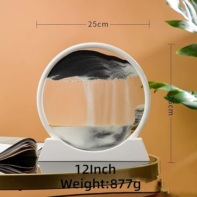 BGFJYUK Moving Sand Art Picture in Motion, Round Glass 3D Deep Sea Sandscapes with Display Flowing Sand Frame for Relaxing Desktop Home Office Work Décor for Kids Adults (White Frame Black, 12inch) - Bloomnest