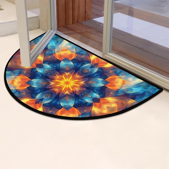 Half Round Door Mat, Vibrant Mandala Half Circle Rug for Home Decor Floor Indoor Outdoor Non-Slip Washable Half Moon Rug Doormat 36X24 Inch - Bloomnest
