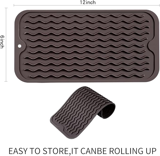 Silicone Dish Drying Mat for Multiple Usage,Easy clean,Eco-friendly,Heat-resistant Silicone Mat for Kitchen Counter or Sink,Refrigerator or Drawer Liner Coffee S 12 inches x 6 inches - Bloomnest