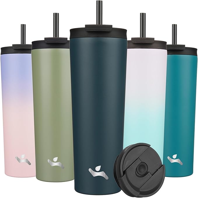 30 OZ Insulated Tumbler with Lid and 2 Straws Stainless Steel Water Bottle Vacuum Travel Mug Coffee Cup,Navy blue - Bloomnest