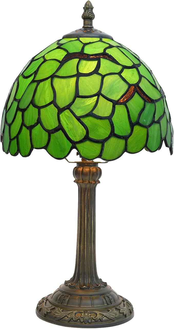 Tiffany Lamp Stained Glass Table Lamp 8X8X14 Inches Desk Reading Light Decor Beside Bedroom Living Room Home (H-1056- Green Leaf) - Bloomnest