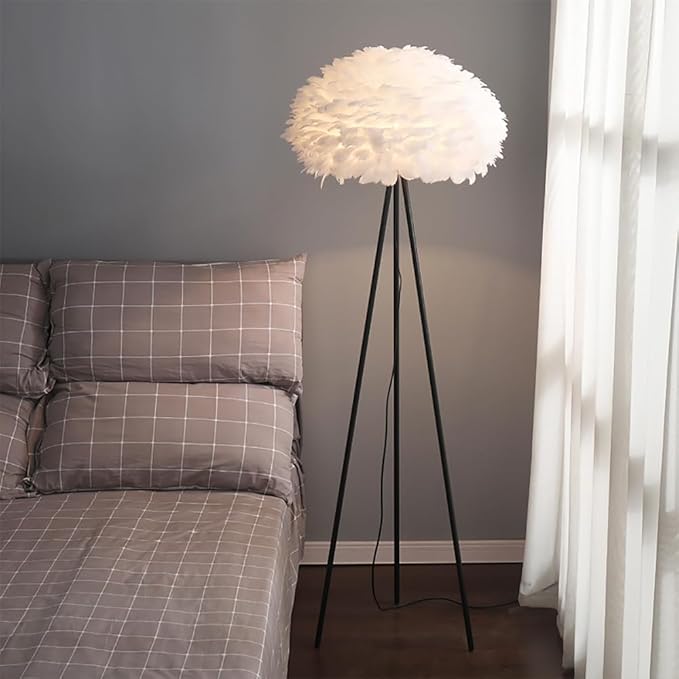 Nordic Feather Floor Lamp Romantic Art Family a Living Girls' Room Bedroom Creativity LED Decorative Standing Light (H) - Bloomnest