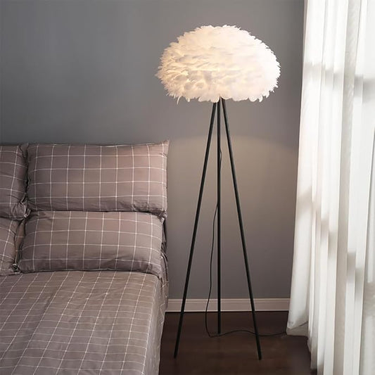 Nordic Feather Floor Lamp Romantic Art Family a Living Girls' Room Bedroom Creativity LED Decorative Standing Light (H) - Bloomnest