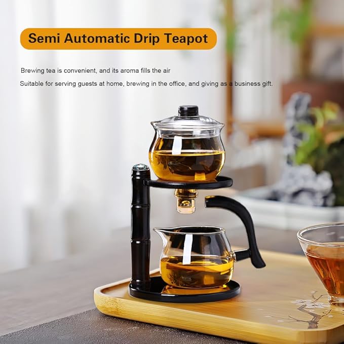 Kungfu Magic Tea Set Glass Magnetic Teapot Semi-Automatic Water Guide Magnetic Teapot with Infuser Heat-Resistant Glass Magic Tea Pot Magic Tea Set Perfect of Holiday Gifts (Black) - Bloomnest