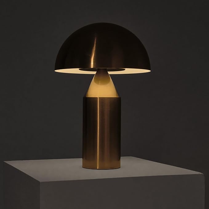 Brightech Venus Mushroom Table Lamp - Modern Lamp for Living Room, Bedroom Side/End Table - Dimmable, Unique Side Table LED Lamp Shade for Office, Reading - Brass/Gold, 14" Tall - Bloomnest