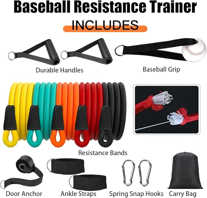 Baseball Resistance Trainer,Training Aid for Baseball Softball Pitchers,Interchangeable Grips to Build Arm Strength,Arm Bands for Baseball Players,Baseball Throwing Trainer,Great to Warm-Up - Bloomnest